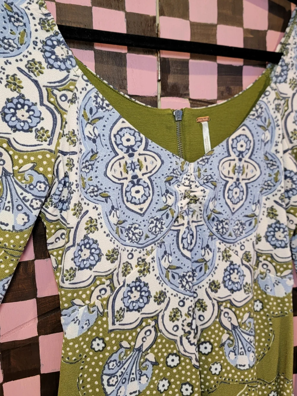 Free People Olive Green Paisley Mini Dress
